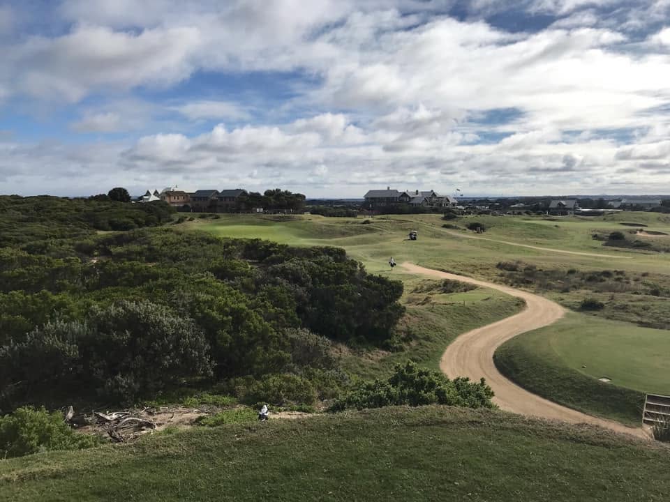 View across the coastal links toward the Barwon Heads clubhouse during the 2024 championship