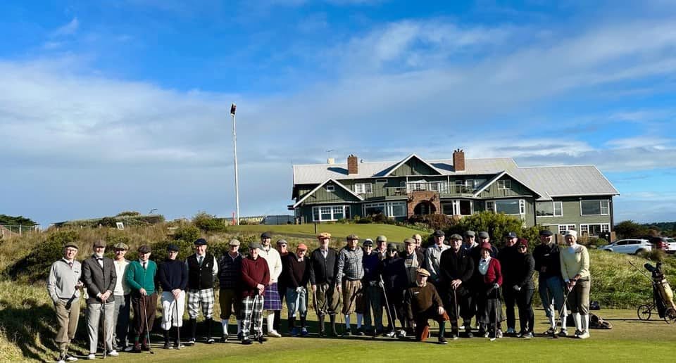 The inaugural Victorian Hickory Shaft Championships field in front of the Barwon Heads clubhouse in 2024